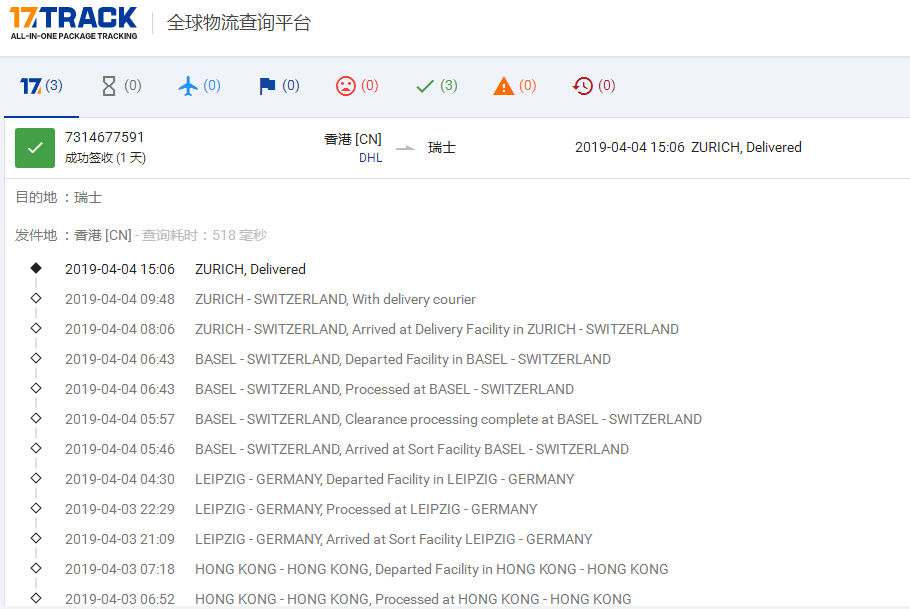 HKDHL優先級到瑞士簽收時效