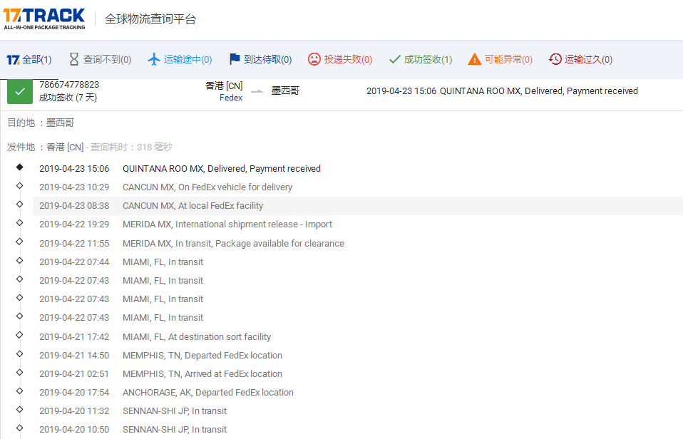 香港Fedex-標準IP到墨西哥簽收時效
