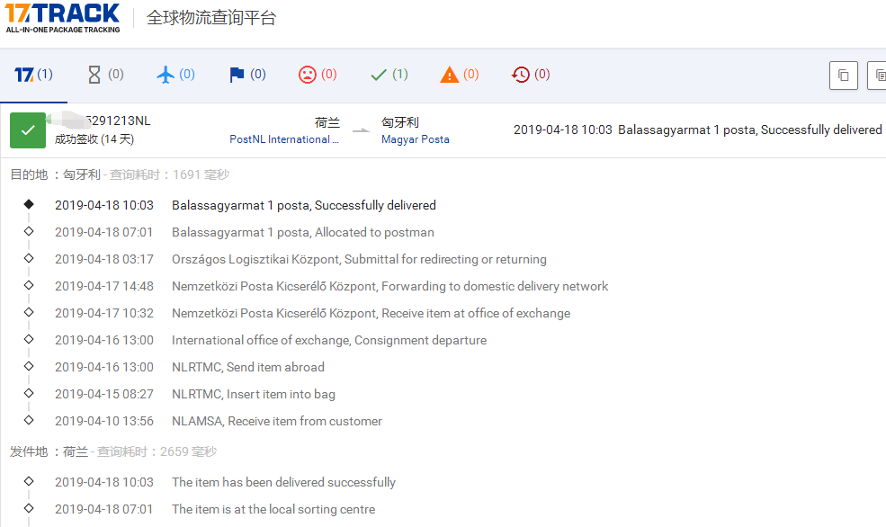 荷蘭掛號-B到匈牙利簽收時效